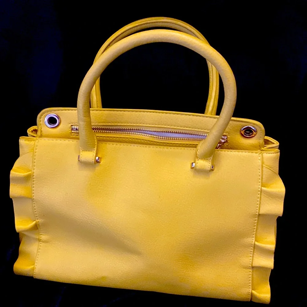 YELLOW EVA MENDES NEW YORK & COMPANY HANDBAG. It has 2 dividers with zippers.